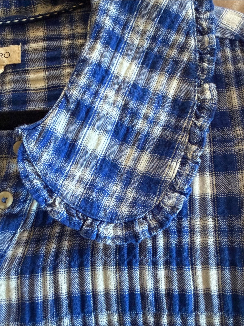 Pilcro Blue Plaid Button-Down Shirt with Peter Pan Collar. Kiera - Picture 5 of 6